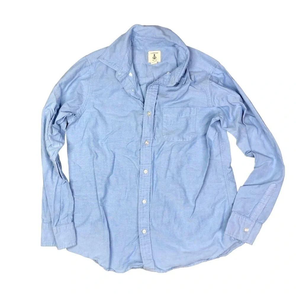 Lands' End Kids light blue chambray button-down shirt L